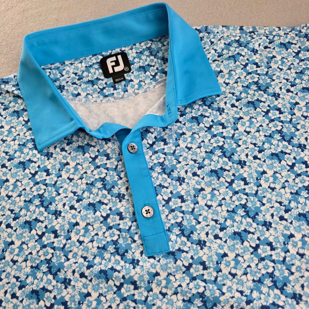 FootJoy Mens 2XL Blue Floral Lisle Golf Polo Shirt Short Sleeve Stretch FJ